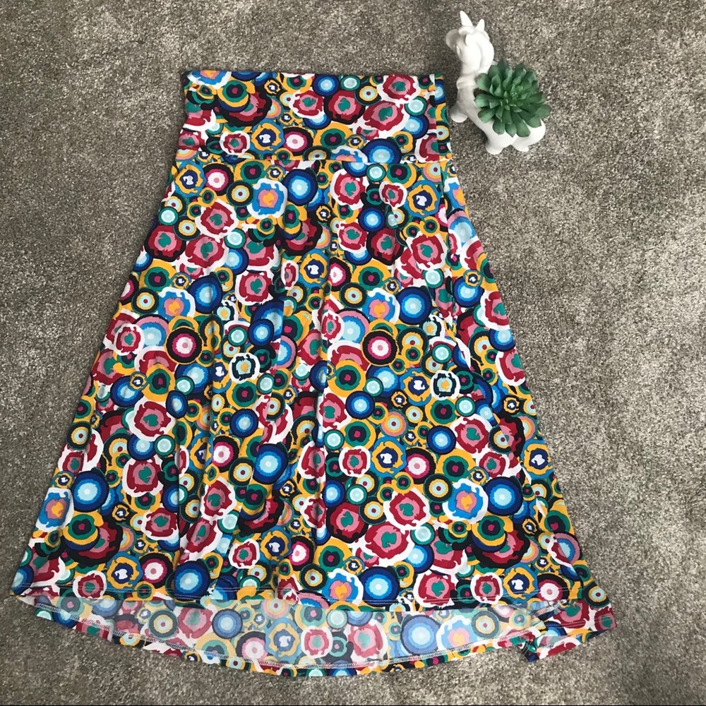 LULAROE fun circle pattern azure A line skirt S